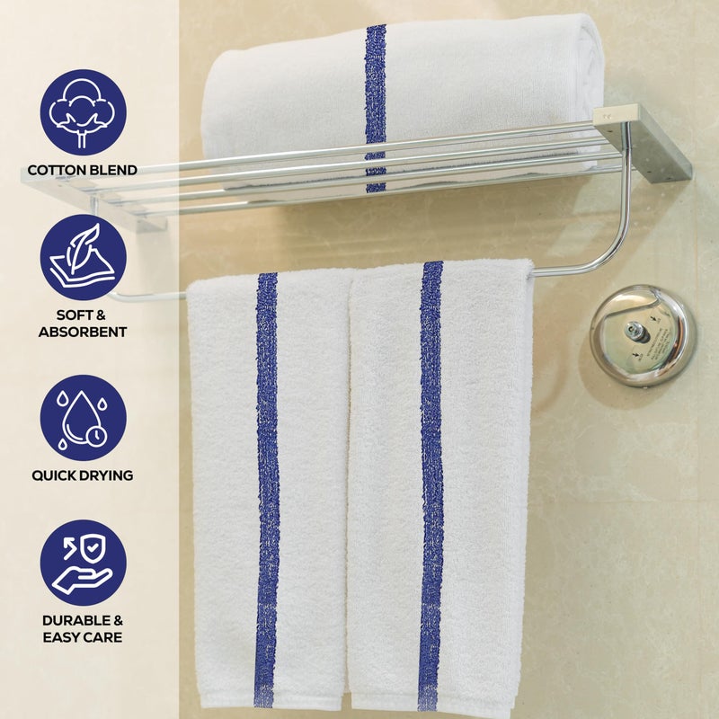 GOLD TEXTILES Bulk Bath Towels White (22x44 Inches) Economy Grade Light Weight Easycare (12 - Blue Stripe) - Image 4